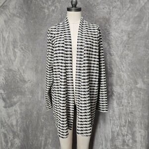 Espresso Women Black White Striped Long Cardigan Sweater Jacket Size 2X Metallic